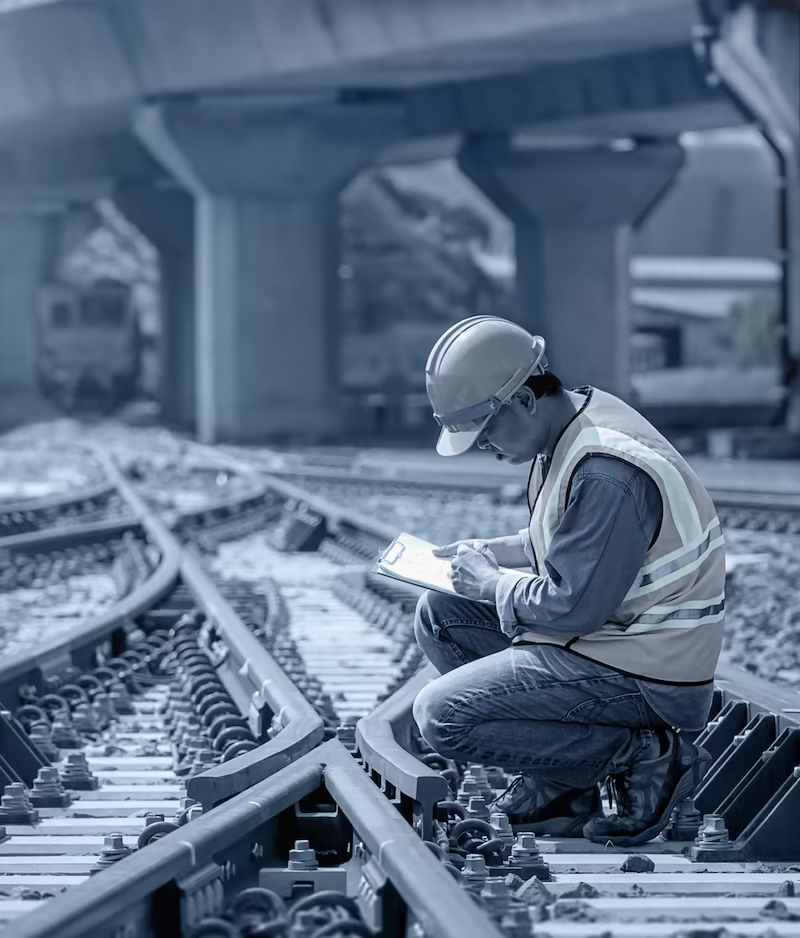 Rail engineer performing track inspections